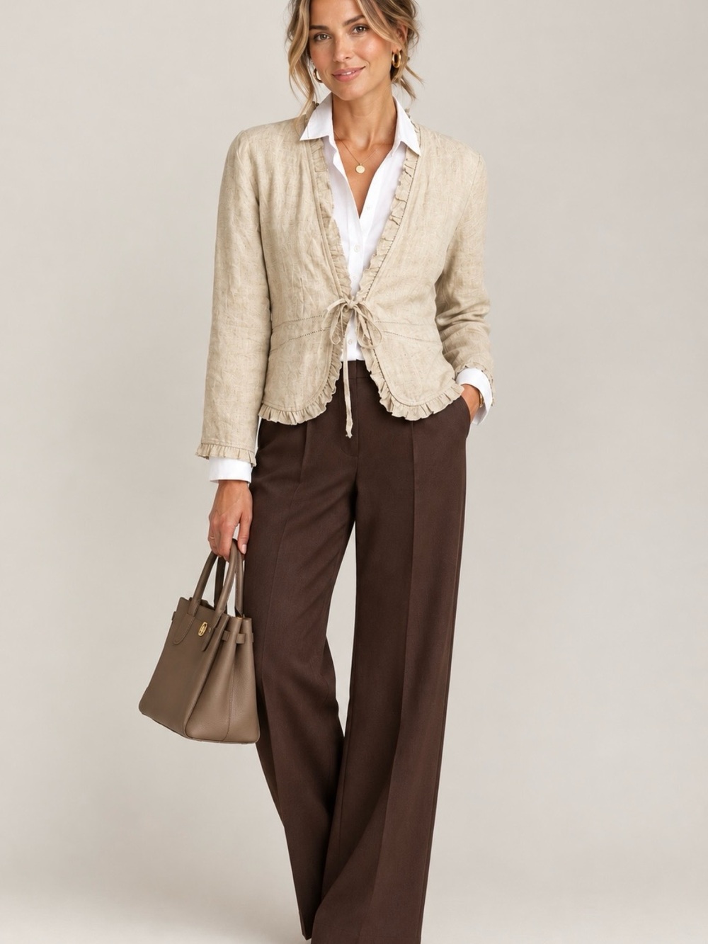 Christopher & Banks Linen Blend Tie Front Cardigan